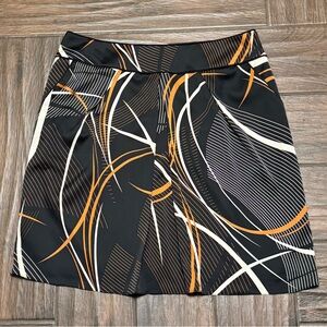 Y2K CALVIN KLEIN silk feel poly skirt in Black Orange & Cream print w/pockets